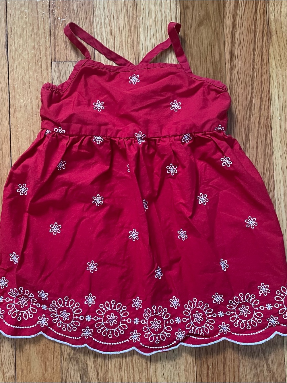 OshKosh B'gosh Red White Summer Dress Spaghetti Straps Embroidery Girl’s   18M